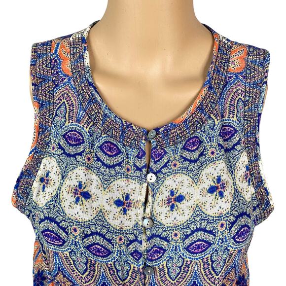 Lucky Brand Paisley Damask Smocked Blouson Drawstring Sundress SZ S - Picture 3 of 9